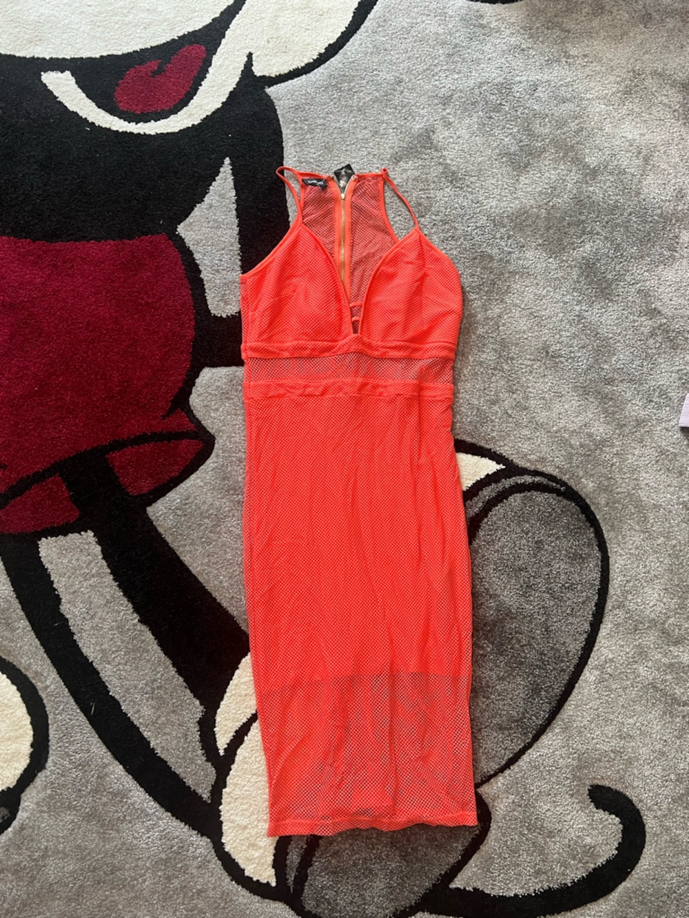 Guess Neon Orange Mesh Bodycon Dress